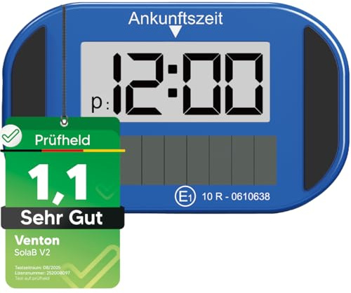 VENTON [Test très bien, Note 1.1 Disque de stationnement solaire électronique avec homologation, parcmètre numérique automatique pour accessoires de voiture et gadgets intérieurs, disque de