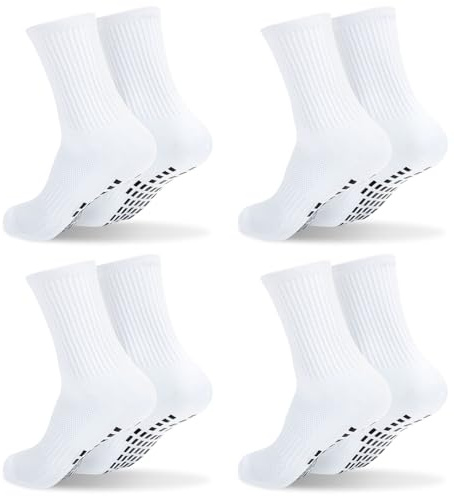 Youkly Lot de 4 paires de chaussettes de football antidérapantes respirantes pour enfants, pour rugby, course, basket-ball, hockey, 4 Blanc, 4-7