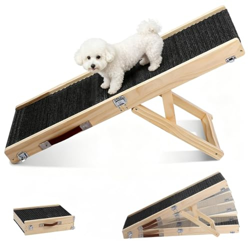Folding Dog Ramp for Small & Medium Dogs – 4 Adjustable Heights from 10 to 19 – Car Ramp with Anti-Slip Carpet – Portable Pet Ramp for SUV, Car Boot, Low Bed & Couch