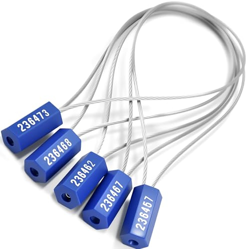 Chiloskit 10 pezzi di sigilli per cavi di sicurezza Pull-Tite, etichette anti-manomissione numerate, sigilli autobloccanti in metallo da 300 mm per spedizione di container per camion (Blu)