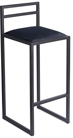 Barhocker Schwarz mit Lehne 84 cm - Metall Barstuhl mit Gepolstertem Sitz - Loft Style