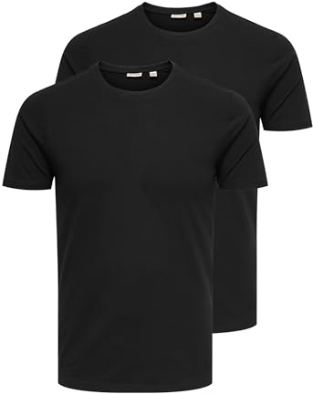 ONLY & SONS Homme Onsbasic Slim O-Neck 2-Pack Noos T-Shirt, Noir, S EU