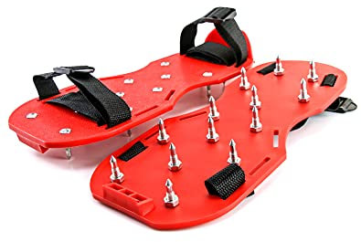 QWORK® Zapatos con Puntas con Puntas Cortas de 25mm Perfectas Para Pisos de Epoxi, Superposiciones, Instalación de Cubiertas, Color Rojo(1 Par)