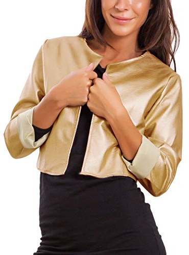 Toocool - Giacca Donna Corta Ecopelle Bolero Senza Chiusura Giacchetto Sexy JL-7860 [XL,Oro]