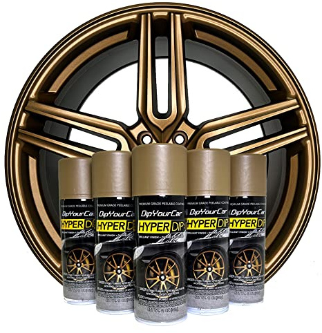 DipYourCar.com HyperDip Wheel Paint Kit - DIY Set with Cans of Sprayable Automotive Dip Coat - Removable Peelable Protection for Car Rims - Metallic Bronze Gold Satin Coat Spray