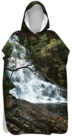 Treer Microfibre Serviette Poncho Séchage Rapide 3D Poncho à Capuche Plage Adulte Surf Serviette à Changement Peignoir Piscine Robe de Bain pour Homme et Femme (Eau de la Jungle,75x145cm)