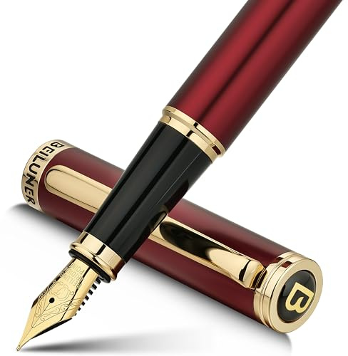 BEILUNER Red Fountain Pen,Stunning Luxury Pens with 24K Gold Finish, Gorgeous 24K Gilded Nib(Fine), Trustworthy Pen Gift for Men&Women -Ink Converter-Elegant,Graduation,Office,Nice Pen for Writing