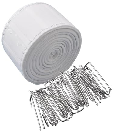 INCREWAY Curtain Accessory: 10 Meters/10.9 Yards White Curtain Pinch Pleat Tape with 30 Pcs Stainless Steel 4 Prong End Tape Hooks Clips for DIY