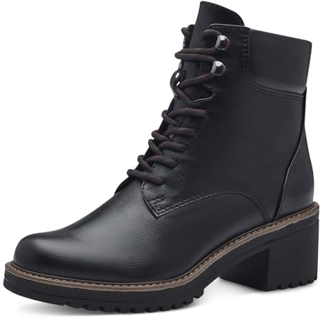 MARCO TOZZI Damen Stiefeletten zum Schnüren mit Blockabsatz mit Reißverschluss, Schwarz (Black), 37 EU