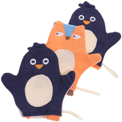AOKWAWALIY Baby Bath Mitt 3 Pack Cartoon Wash Mitts for Kids Soft Body Scrubbing Towel for Gentle Skin Care Lightweight Bathing Scrubber for Home Travel