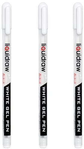 Liquidraw White Gel Pens - Set of 3 | 0.8mm Fine Point Gel Pen For Artists | Ideal for Highlighting, Colouring, Drawing, Writing & Sketching | Ideal For Writing On Black Paper | Must-Have Art Supplies