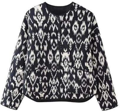 DSAoTeng Y2K Veste courte matelassée à motif floral pour femme - Style décontracté vintage à manches longues - Confortable - Avec boutons - Manteau d'hiver, Noir , M