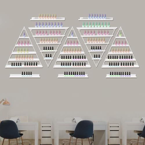 CSYQPDMBDL Nagellackregal Wandregal, Nagellack Regal, Dreieckige Nagellackregale zur Wandmontage, hängende Nagellack-/Make-up-/Kosmetik-/Parfüm-Aufbewahrungsanzeige(White)