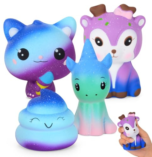 4 Pcs Jouets Squishy, Lovely Kawaii Ciel Etoilé Soft Sensory Toys Soulagement du Stress Anxiété Autisme Squishies Jouets pour Filles Enfants Et Adultes, Cadeaux d'anniversaire De Noël