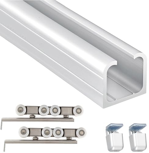 Kit de sistema de riel oculto para puerta corredera para montaje en pared de techo, ideal para ducha, armario y puertas de granero