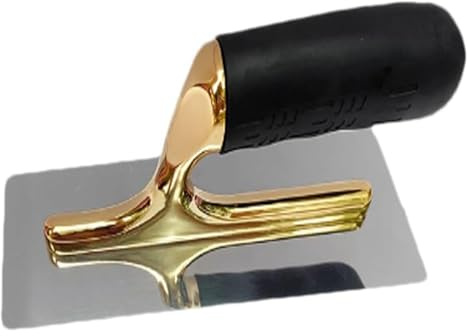 Llana de yeso con mango 23 x 10 cm. Paleta acabado for cemento. Acero inoxidable chapado en oro y plata. Aleación ligera. Mango goma suave(Gold,A)