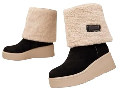 Bottines compensées en suédine avec fourrure douce – Réassort automne/hiver, confort et style chaud (Noir, EU, Système Taille Chaussures EU, Adulte, Numérique, Moyen, 38)