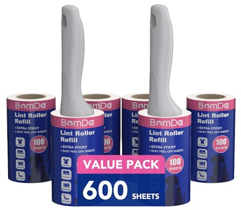Rodillo Quitapelos Mascotas - 6 Rodillos de 100 Hojas - Rodillo Adhesivo Extra pegajoso para Quitar Pelusas y pelos de Animales de la Ropa, el Cabello, los pelos de Gato y Perro (2 + 600 Hojas)