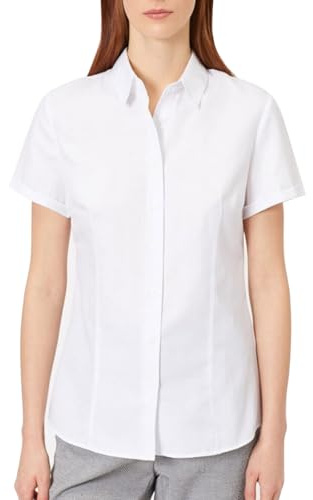 InfiniZer White Shirts for Women Short Sleeve Womens White Blouse Button Down Executive Office Business Casual Tops for Ladies (UK, Alpha, XXL, Regular, Regular)