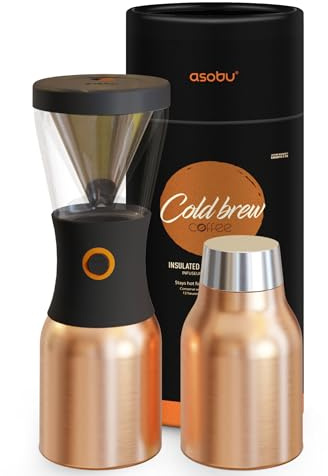 ASOBU Coldbrew tragbare Kaltbrühkaffeemaschine mit einer kupferisolierten 40oz Stahlkaraffe (Copper), kb900