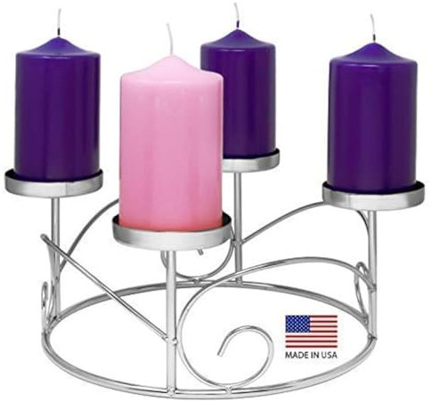 Adviento Navidad anillo de baño vela soporte para pilar velas de adviento – plateado – Adviento temporada X-mas Adviento vela centro decoración – calendario de Adviento decoración
