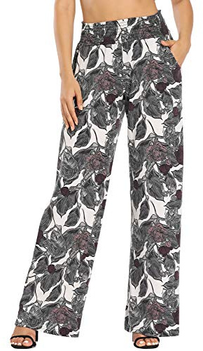 Urban Coco Pantaloni Palazzo da Donna, a Gamba Larga, da Spiaggia, a Vita Alta, con Tasche, #10, XL