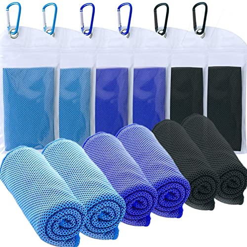 SZELAM Cooling Towel,6 Packs Ice Towel,Soft Breathable Chilly Towel,Microfiber Towel for Yoga,Gym,Workout,Sports,Fitness,Running,Camping,Hiking 40x12 (2 Blue/2 Dark Blue/2 Black)