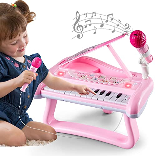 Clavier Piano Enfant 3 Ans, Jouet Piano Enfant 22 Touches avec Microphone, Instrument de Musique Portable Multifonction, Cadeau pour Fille Garçon Bébé
