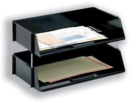 5 Star Letter Tray Wide Entry High-Impact Polystyrene Stackable Black+ Free Finchley Refill Pen (2)
