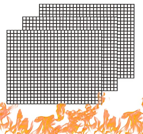3 Pièces Grille Barbecue, Grill Mesh Mat Tapis de CuissonRéutilisable Barbecue Grill Maille, Réutilisables Tapis de Cuisson Anti-adhésifs Tapis de Barbecue pour Grillades de Viande, Légumes, 40 x 33cm