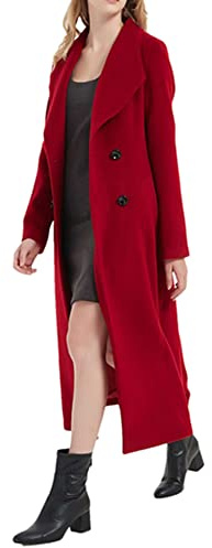 PLAERPENER Women's Cashmere Wool Trench Coat Winter Warm Thick Double-Breasted Long Jacket (as8, numeric, numeric_12, regular, regular, Wine Red, 12)