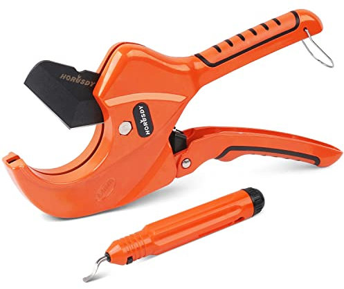 HORUSDY Cortador de tubos de PVC con trinquete de 64 mm para mangueras PEX, PVC, PPR y plástico, cuchillas de acero SK5, herramienta de corte de tubos de trinquete para reparaciones domésticas y