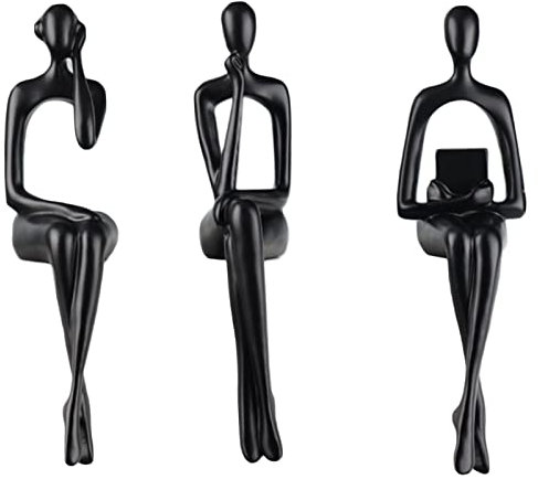 SHENGTIAN Lesende Frau Statue, Harz Skulptur Set in Schwarz für Bücherregal, Dekorative Figuren Trio, Buchliebhaber Deko, Wohnzimmer Ornamente (schwarz)