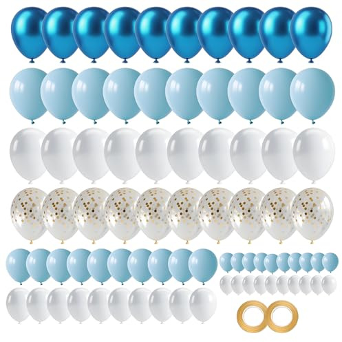 GUO-YING Arco Globos Azules Kit de guirnaldas,Globos Azules y Blancos,Globos de Látex Llenos de Confeti (Dorado)
