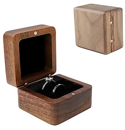 BigTree Wooden Ring Box Rustic Jewelry Storage Box Vintage Holder for 2 Rings Square Wedding Ring Box with 2 Slot Wedding Ceremony Engagement Gift Ring Holder Box for 2 Rings
