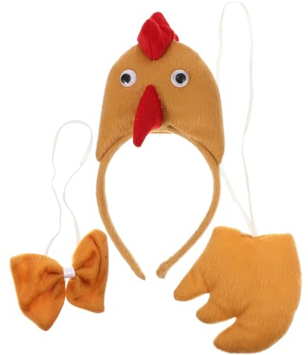 ABOOFAN 3pcs Chicken Costume Set Chicken Headband Tail Bow Tie for Animal Turkey Thanksgiving Christmas Easter Fancy Dress Up Outfit Accessories