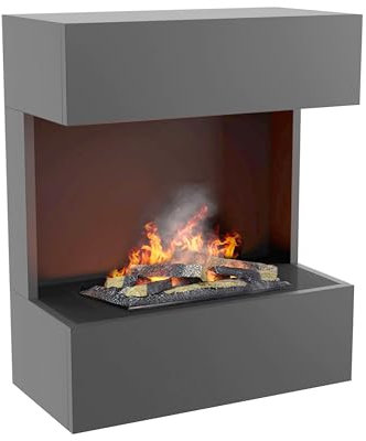Glow FIRE Wasserdampf Kamin FREYTAG (Standkamin) - Elektrokamin mit realistischen LED 3D-Flammen, Knistereffekt & Fernbedienung, 60x72x30 cm - Opti-Myst 400 Elektro Kamin mit Holz-Deko, Grau
