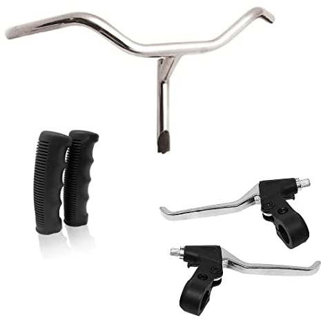 MANUBRIO CROMATO IN ACCIAIO+COPPIA LEVE FRENO + COPPIA MANOPOLE NERO- BICICLETTA- CITYBIKE