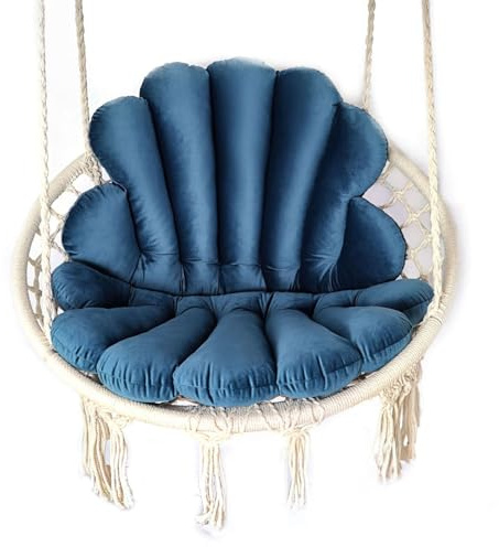 Love Gifts® Fauteuil suspendu sans support | Fauteuil suspendu intérieur avec deux coussins, idéal pour l’intérieur comme le salon et la chambre d’enfant | Bleu foncé
