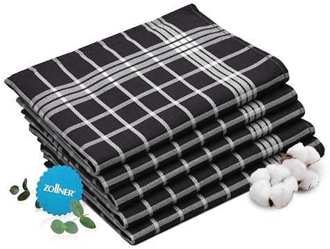 ZOLLNER 5er Set Geschirrtücher, 50x70 cm, 100% Baumwolle, schwarz weiß kariert