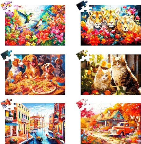 6 Packungen 36 große Puzzleteile für Senioren, 36-teilige Puzzles für ältere Erwachsene, Alzheimer-Puzzles, Gedächtnis-Kognitionsspiele für ältere Senioren mit 6 Aufbewahrungsbeuteln