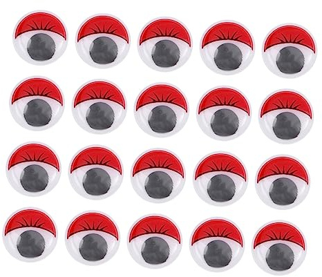 KONTONTY 100pcs 20mm Red Plastic Wiggle Googly Eyes with Eyelashes for DIY Toys and Monsters, Self-Adhesive Craft Supplies for Hand Making and Home Decoration