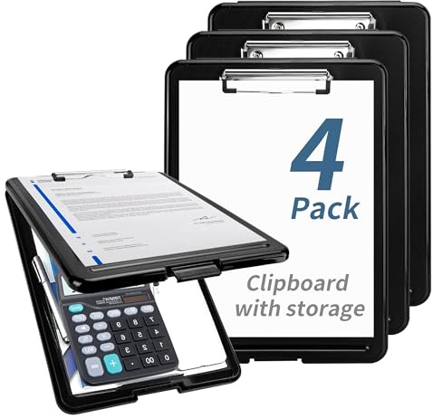 4 Pack A4 Clipboard Storage Box, Plastic Nursing Clipboard with Storage, Writing Clipboards with Storage for Student Teacher Doctor Lawyer Coach