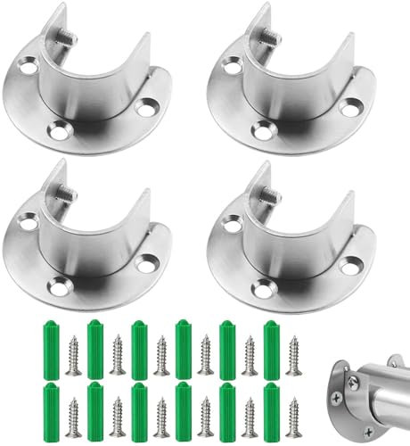 AZWOOD Soporte de tubo redondo, barra de ropa, barra de ropa, barra de dirección, armario, barra redonda, soporte para barra de cortina, soporte con tornillos para barra de tubo de armario (25 mm, 4