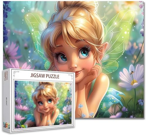 Fairy Girl Jigsaw Puzzles 1000 pièces pour adultes, familles (femme, fleurs, ailes, plantes tropicales, abeilles) pièces s'assemblent parfaitement mode féminin puzzle magique encadré art