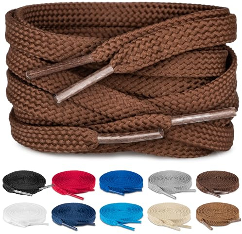 TULMERO SULPO 2 pares de cordones planos 8 mm para zapatos, Marrón Oscuro 2, 90 cm - 2 Paare