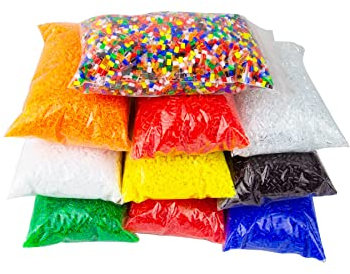 PSYWORK 10 granuli di vetro acrilico a luce nera da 100 g, misti, multicolore, granulato da fusione, fluorescente, decorazione per il fai da te