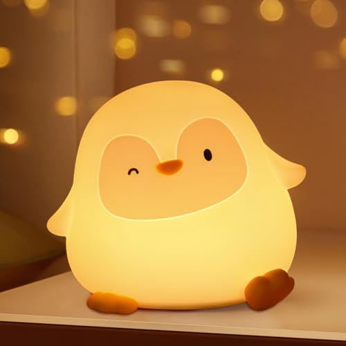 Bukbas Penguin Night Light Kids, Cute Animal Themed Nightlight Gifts for Children, Silicone LED Night Touch Lamp, Room Decor Penguin Toy Christmas Birthday Gifts for Girls Boys Baby