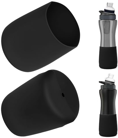 Linkidea 2 Pack Water Bottle Boot Compatible with Cirkul Plastic/Stainless Steel Bottle 22oz Series, Silicone Anti-Slip Bottle Bottom Sleeve Bumper Protector (Black)