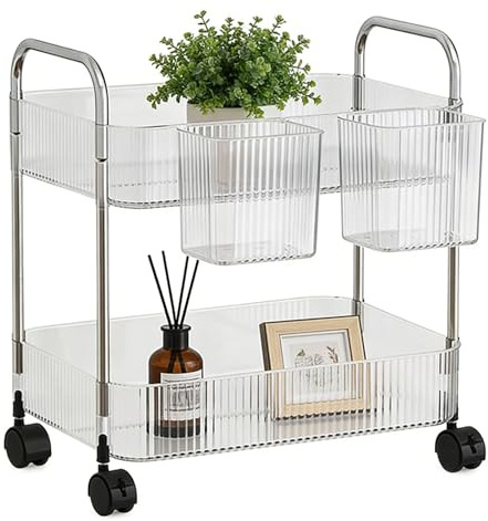 Chariot Utilitaire – Acrylique Multicouche, Organisateur De Salle De Bain Roulant, Rangement Mobile Transparent | Chariot De Rangement Multifonctionnel Avec Roues Verrouillables, Poignées, Paniers Sus